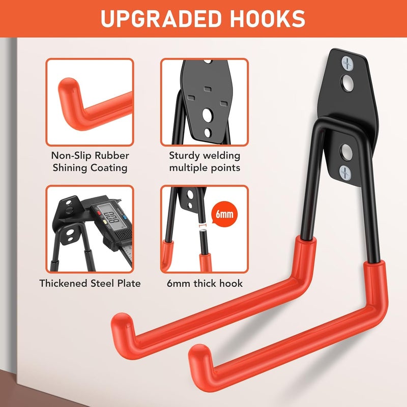 Cpais Garage Hooks with Anti-Slip Coating,Heavy Duty Wall Mount Storage Hooks for Hanging Bike,Hose,Ladder,Yard,Garden Tools (4 Pack Orange 5.2x5.1 Inch) - Image 3